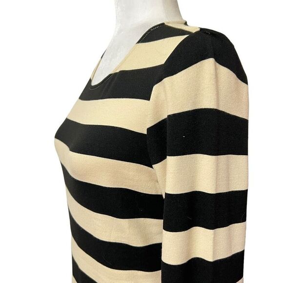 Theory Cream and Black Striped Dress Size Small The Onita Dress Women's 3/4 Slee - Picture 13 of 13